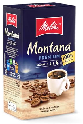 Melitta Montana Premium Filter-Kaffee 500g, gemahlen, Pulver für Filterkaffeemaschinen, 100% Arabica, starke Röstung, geröstet in Deutschland