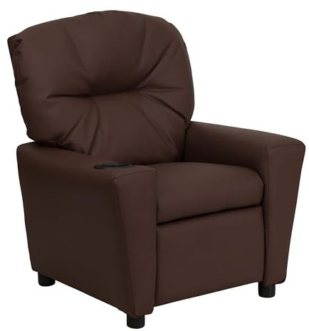 Flash Furniture Lehnsessel für Kinder, modern, mit Becherhalter, Leder, braunes LeatherSoft, 1 Stück