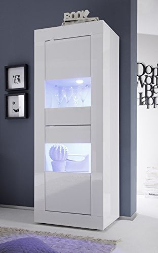 L&C Basic Vetrina 2 Ante, Legno, Bianco Laccato Lucido, Taglia Unica