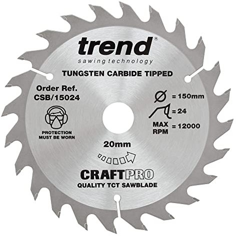 Trend Wood Circular Saw Blade, 150mm Diameter, 20mm Bore, 24 Teeth, 2.4mm Kerf, +15° Hook, TCT, Medium Finish, CSB/15024