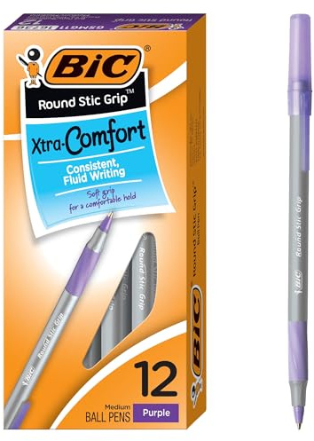 Bic Round Stic Grip Xtra Comfort Kugelschreiber, mittlere Spitze (1,2 mm), Violett, 12 Stück