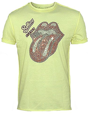 Amplified Original Vintage Look Men Shirt Rolling Stones Lick Nieten Gelb Gr. S