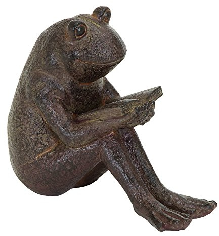 Bellaa Reading Frog Garden Statue - Whimsical Polystone Outdoor Figurine, 8 Decorative Frog Sculpture for Patio, Yard, Lawn & Home Decor