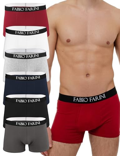 Fabio Farini - Boxershorts Herren 6er Pack Unterhosen Männer Retroshorts Set S - XXL - aus Baumwolle mit Komfortbund ohne kratzenden Zettel Schwarz, Grau, Navy, Grau Melange, Weiß, Rot XL