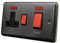 Discount Electrix 45A Cooker Switch and 13A Switched Socket with LED Indicators Black Nickel Finish with Black Insert and Red Plastic Rocker Switches
