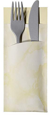 Gastropapier 520 Bestecktaschen mit Serviette Creme beige marmoriert 20 cm