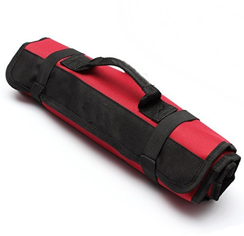 Yosso Portable 22 Poches Trousse à Outils Vide, Sacoches Porte-Outils, Organiseur à Outil, Sac Pochette Toolkit Enroulable en Tissu Oxford - Rouge