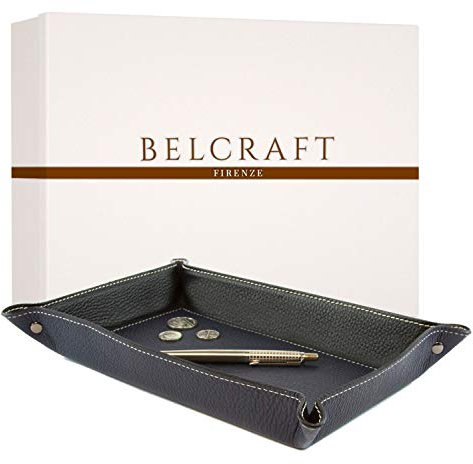 Luni vaciabolsillos de Piel Italiana, Hecho a Mano, Color Azul (28x19 cm)