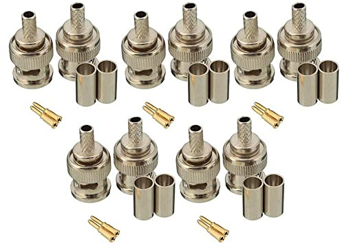 BW 10pcs BNC Male Crimo-on Crimo on Connectors Plugs RG59 for CCTV Camera Connect Anpwoo BNC Communication Converter Sercurity IPC