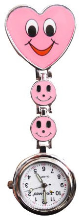 Schwesternuhr Krankenschwesternuhr Top modernes Tigaheart-Smiley Design mit Clip und Batterie Pflegeruhr Kitteluhr Damenuhr Herrenuhr 1 Stück (Pink)