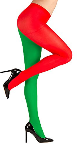 W WIDMANN MILANO Party Fashion - Netzstrumpfhose, 40 DEN, 2-farbig, Elf, Weihnachten, Karneval, Mottoparty