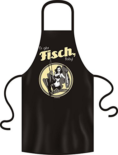 Geile-Fun-T-Shirts Kochschürzen Frauen - Es gibt Fisch, Baby - Grill Koch Küchenschürze Schürze Damen Set geil bedruckt mit GRATIS Grillmeister Urkunde
