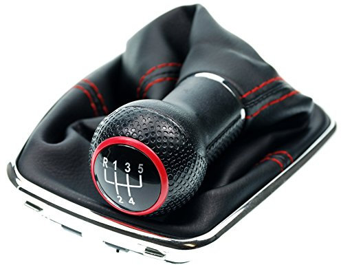 L & P Car Design L&P A251-1 Schaltsack Schaltmanschette Schwarz kompatibel mit VW Golf 4 IV Naht Rot Schaltknauf 5 Gang 23mm Chrom Rahmen Knauf Plug Play Ersatzteil für 1J0711113