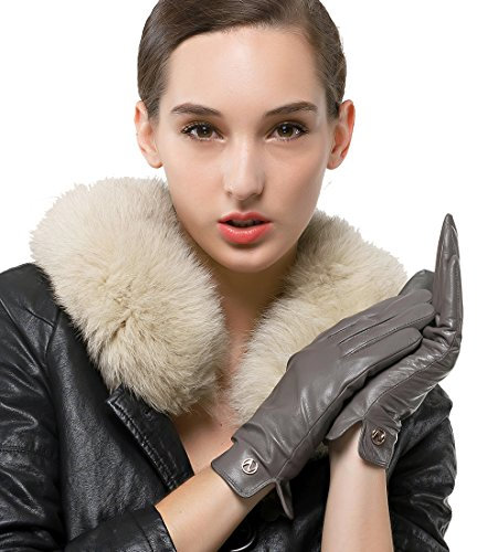 Nappaglo Damen Italienisches Lammfell Leder Handschuhe Touchscreen Winter Warm Langes Fleecefutter Handschuhe (XL (Umfang der Handfläche:20.3-21.6cm), Grau(Non-Touchscreen))