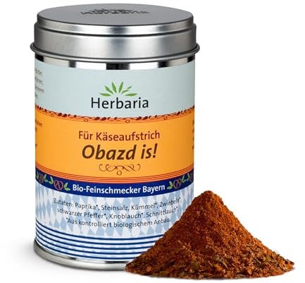 Herbaria Obazd is! bio 90g M-Dose – Bio-Gewürzmischung bayerischen Biergartenklassiker Obazda – für Brotaufstriche, Käsegerichte, Käsefondue – Raclette Gewürz - in nachhaltiger Aromaschutz-Dose