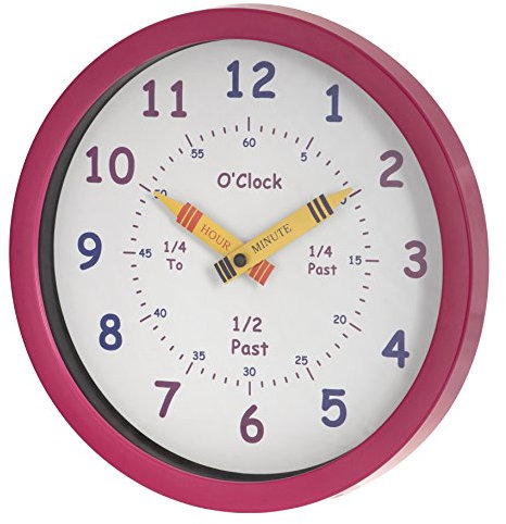 Unity Reloj de Pared Infantil Henley 'Learn The Time' de 25 cm, Color Rosa