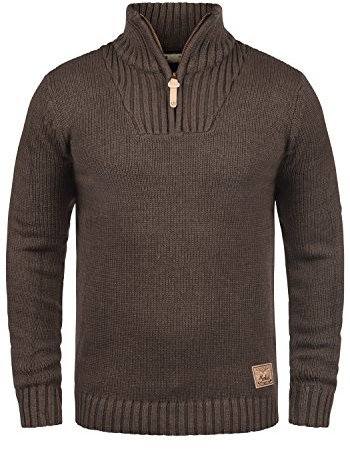 !Solid SDPetro Herren Strickpullover Troyer Grobstrick Pullover mit Troyerkragen Rippbündchen Label-Details Baumwollmischung Regular fit, Größe:XXL, Farbe:Coffee Bean Melange (8973)