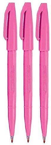 Pentel Pink Original Sign Pen S520 Fibre Tip Marker Pens Colour Fineliner 2mm Nib 1mm Line Width (Pack Of 3)