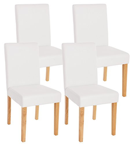Mendler 4er-Set Esszimmerstuhl Stuhl Küchenstuhl Littau - Kunstleder, weiß matt, helle Beine