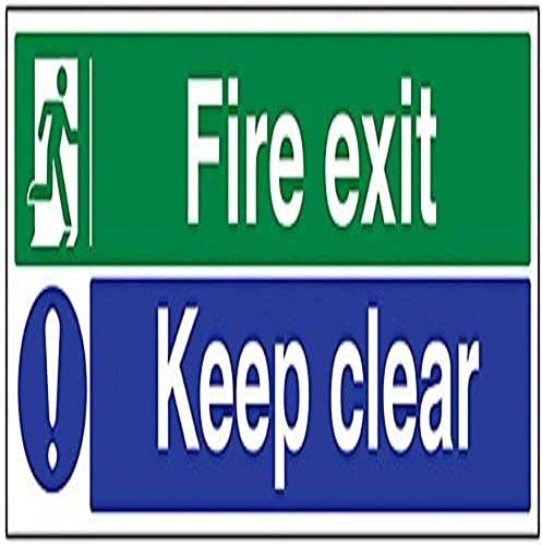 VSafety Schild für Notausgang mit Aufschrift „Fire Exit/Keep Clear“, Querformat, 600 x 200 mm, selbstklebendes Vinyl, englische Version