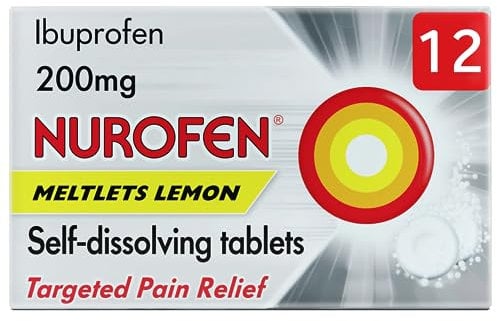 Nurofen Ibuprofen Meltlets, Lemon 200mg, 12 Tablets - Fast Pain, Migraine, Headache Relief, Cold & Flu Medicine for Adults, Self-Dissolving Over-The-Counter Tablets