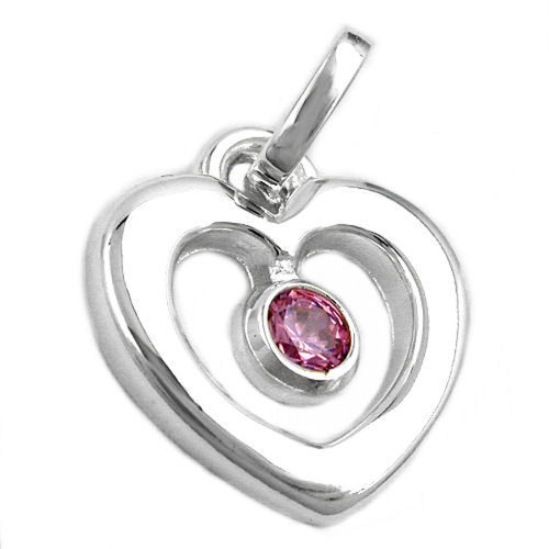Unisex Kettenanhänger Anhänger Herz mit rosa Zirkonia aus 925 Silber Abmessung 17 x 16 x 2 mm inkl. kleiner Schmuckbox