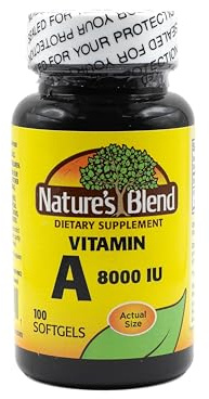 Nature's Blend Vitamin A 8000 IU - 100 Softgels - Supports Eye Health, Immune Function for Vision Support