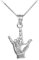 925 Sterling Silver I Love You Hand Sign Language Charm Pendant Necklace, 18