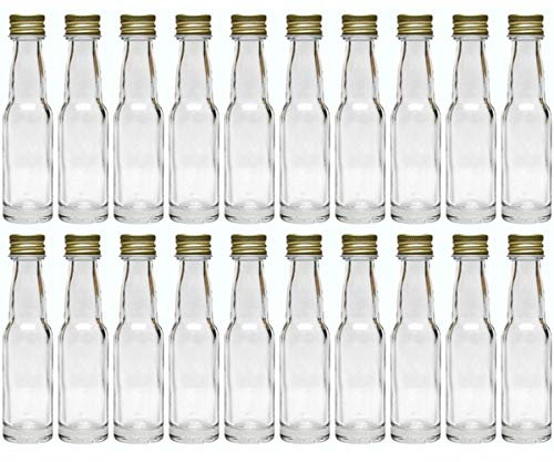 60 leere Mini Glasflaschen Lang 40 ml Gold Glasfläschchen kleine Flaschen incl. Schraubverschluss, Likörflaschen zum selbst Abfüllen Schnapsflaschen Essigflaschen Ölflaschen