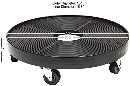 DeVaultEnterprises 16 Rolling Plant Caddy with Drain Hole, Heavy Duty Plant Dolly with Wheels & Locking Wheel, Indoor Outdoor Planter Base for Pots, Round Plant Tray, Black, Supports 500 lbs