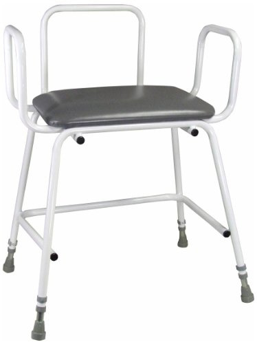 Aidapt Bariatric Height Adjustable Perching Stool With Padded Seat and Safety Arms and Metal Back For Elderly for Users with Limited Mobility