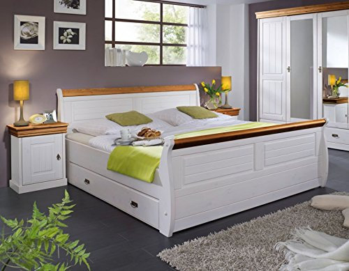 Roman Massivholzbett Kiefer Weiss