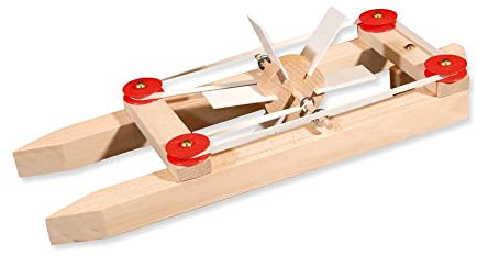 matches21 HOME & HOBBY Katamaran Boot DIY Holz Bastelset für Kinder ab 9 Jahren Modell Schiff mit Gummimotor Bausatz