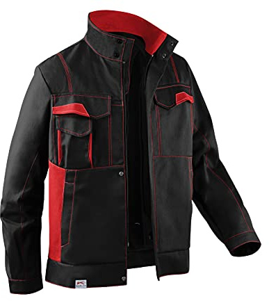 KÜBLER Image Dress Arbeitsjacke – Schulterpassenoptik und EasyBrand-Brusttasche | Schwarz/Mittelrot | Gr. 66