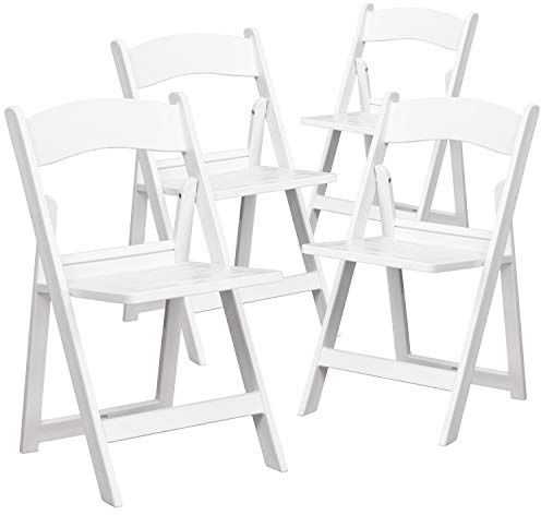 Flash Furniture Hercules Klappstuhl aus Kunstharz, 362,9 kg, mit Lattensitz, Weiß, 4 Stück