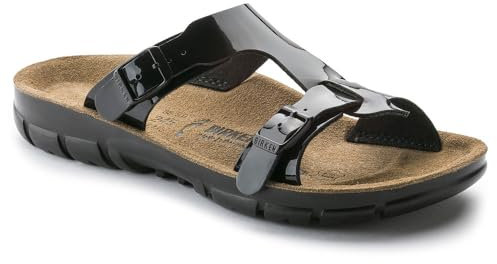 Birkenstock Damen-Pantolette Sofia, BirkoFlor, schmal, Black Patton, Größe 37 263183-37 (Pantolette Schuh Latsche Zweischnaller Schuhe Sandale Slipper Pantoffel Schluffen Schlappen Schlappe)