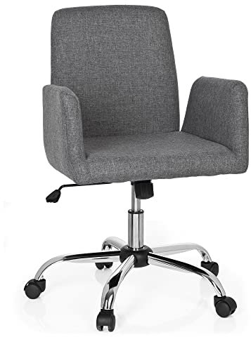hjh OFFICE 723030 Living Stuhl Flow Stoff Grau Bürostuhl Drehsessel gepolstert mit Rollen & Wippfunktion, höhenverstellbar