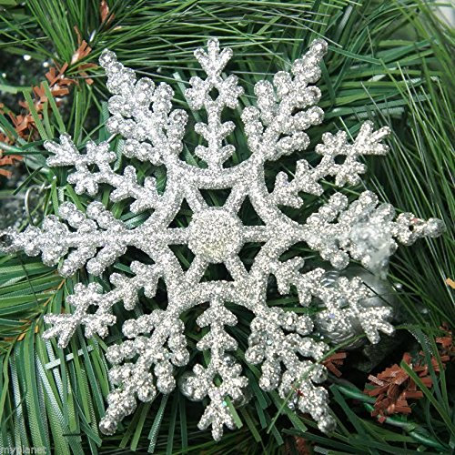 12 x argento Paillettes Fiocco di neve Forma Ornamento Da Appendere Albero Di Natale Finestra decorazioni natalizie Accessori