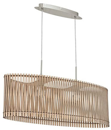 EGLO Pendelleuchte Sendero, Hängelampe Boho, Hängeleuchte aus Stahl in Nickel-Matt, Holz in Ahorn, Esstischlampe Natur, Wohnzimmerlampe hängend mit E27 Fassung, 77,5 cm