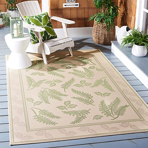 SAFAVIEH Washable Rug Outdoor Courtyard Collection - 4' x 5'7, Natural & Olive, Non-Shedding & Easy Cleaning, Ideal for Patio, Backyard, Mudroom (CY0772-1E01)