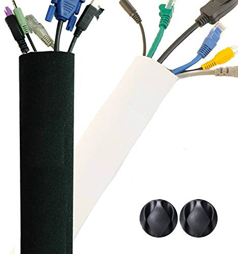 Premium 160 cm Kabelschlauch fürs Kabelmanagement, Bester Kabel Organizer für TV, Schreibtisch, Computer, Büro und Zuhause - DIY anpassbarer Wende-Kabelschutz in Schwarz und Weiß, Neopren, Kabelhülle