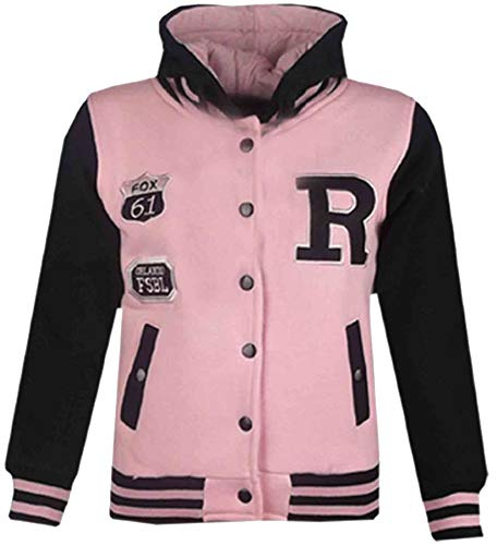 A2Z 4 Kids Boys Girls Hooded Varsity Jacket Button Fastening Coat | Contrast Sleeve Outerwear With Ribbed Trim For Everyday Comfort