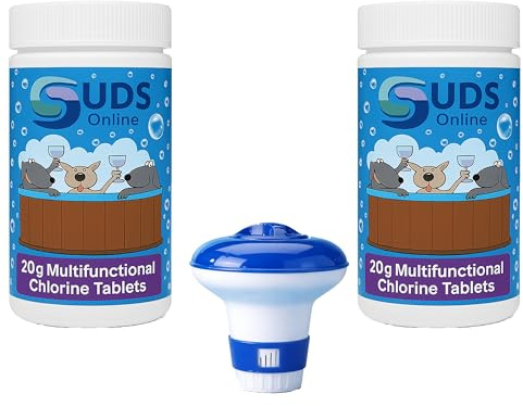 SUDS-ONLINE Chlorine Floating Dispenser with 100 x 20g Tablets for Pools Spa Hot Tub