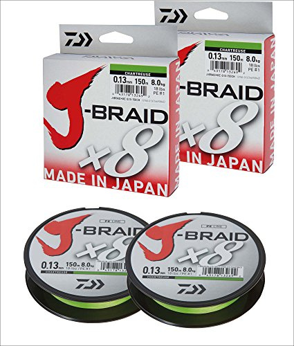 2 STK. Daiwa J-Braid 8 Braid 0.13mm, 8,0kg/18lbs, 150m Chartreuse (Doppelpack)