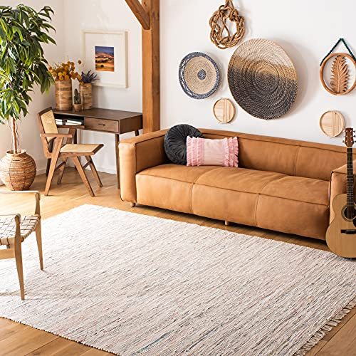 SAFAVIEH Rag Rug Collection Area Rug - 10' x 14', Ivory & Multi, Handmade Boho Stripe Cotton, Ideal for High Traffic Areas in Living Room, Bedroom (RAR121G)