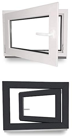 Kellerfenster - Kunststoff - Fenster - innen weiß, außen anthrazit - BxH: 80 x 40 cm - 800 x 400 mm - DIN Links - 3 fach Verglasung - 60 mm Profil