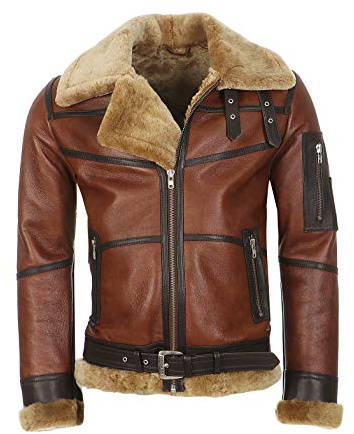 Hollert Herren Bomberjacke B16 Rocky Sylvester Style Winterjacke 100% Merino Felljacke Lederjacke Fliegerjacke