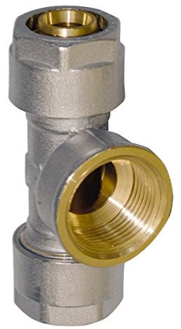 Wiroflex T-Stück inklusive Adapter, Klemmring, 20 x 1/2 IG x 20 mm, gold/silber/chrom/kupfer, 26341 2