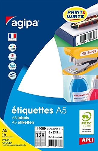 agipa 114089 Universal Labels 6 x 33.5 mm White