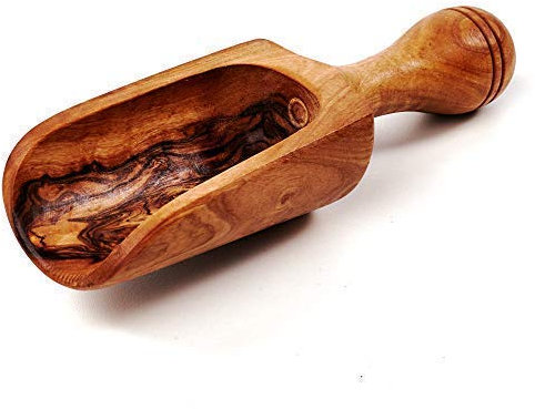 DAS OLIVENHOLZBRETT®, Dosierlöffel Holz, Mehlschaufel, Gewürzschaufel Olivenholz, 18 cm